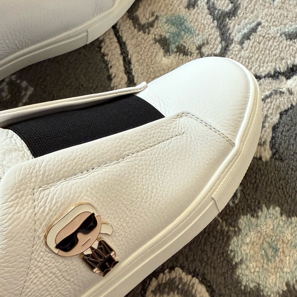BRAND NEW! AMAZING DEAL! Karl Lagerfeld White Slip-on Sneakers with Black Accent